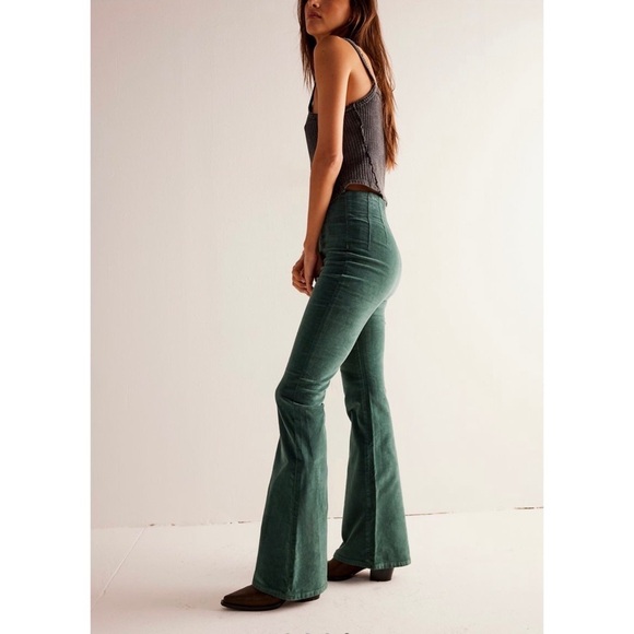 Free People We The Free Jayde Cord Flare Jeans Kelp Green 28 - Picture 3 of 14